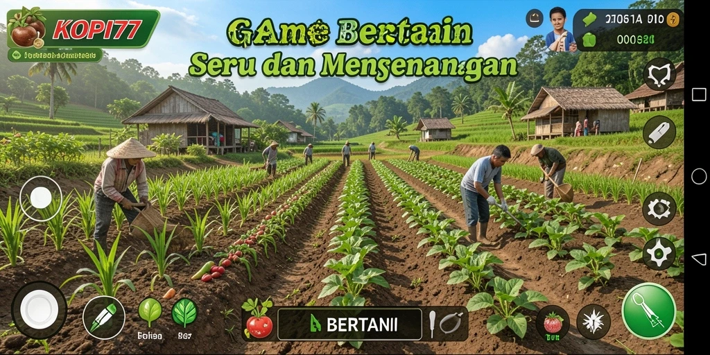 Antarmuka KOPI77 yang interaktif dan menarik saat bertani.
